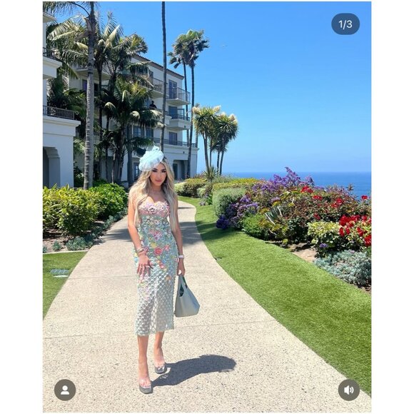 LA FUORI Aurora Twilight Blossom Dress in Misty Green Small New Womens Midi - Picture 15 of 17